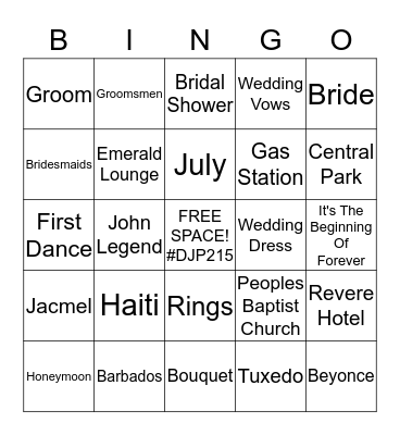 Dalinda's Bridal Shower  Bingo Card