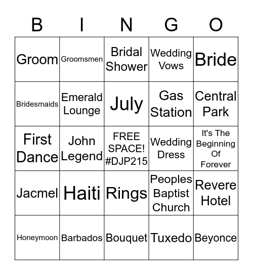 Dalinda's Bridal Shower  Bingo Card