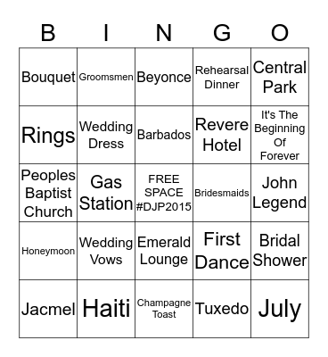 Dalinda's Bridal Shower Bingo Card