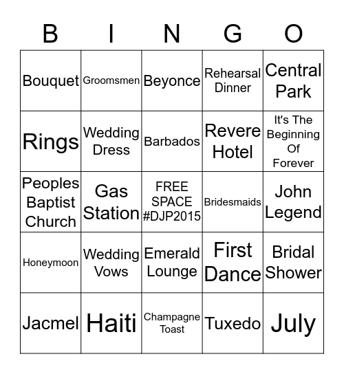 Dalinda's Bridal Shower Bingo Card