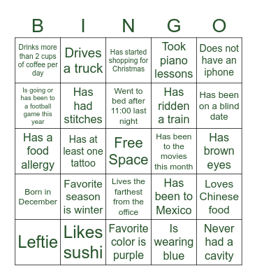 Evergreen Bingo Card