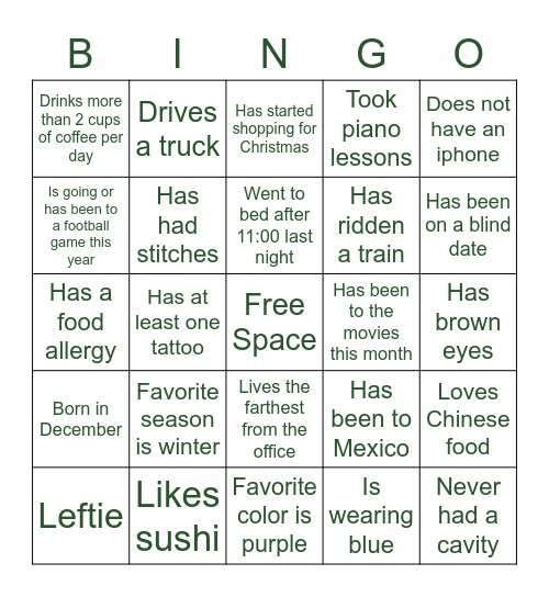 Evergreen Bingo Card