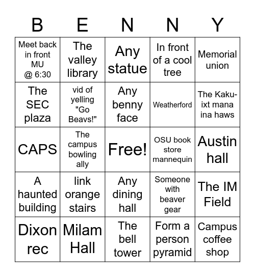 Take A Picture With Bingo Card