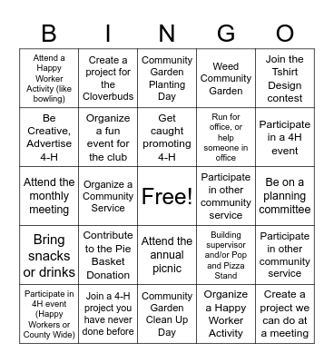 Paris Happy Workers 4-H Bingo Card