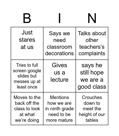 Herr Berk Bingo Card