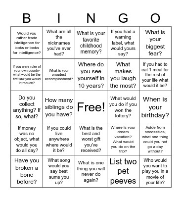 Get to Know Each Other Bingo Card