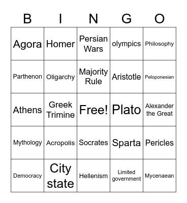 Ancient Greece Bingo Card