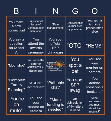 #SFP2021 Bingo Card
