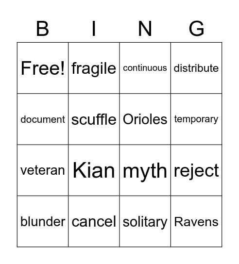 Vocab Unit 1 BINGO Card