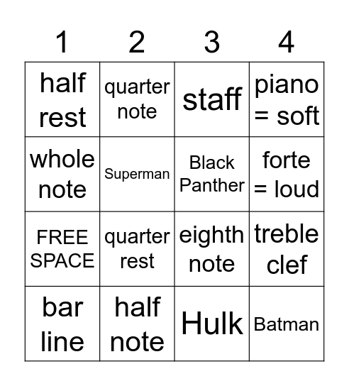 Music Bingo Card