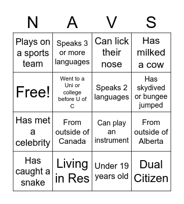 NAVS BINGO Card