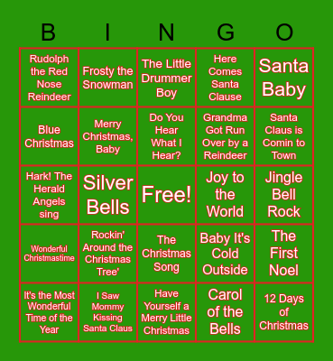 Xmas Songs Bingo Card