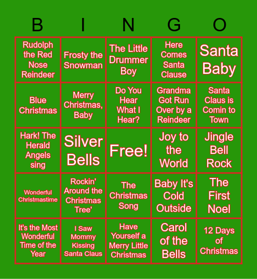 Xmas Songs Bingo Card
