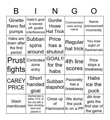Habs Bingo Card