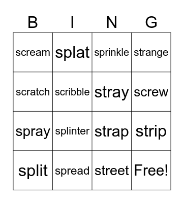 Consonant Cluster Blends Bingo Card