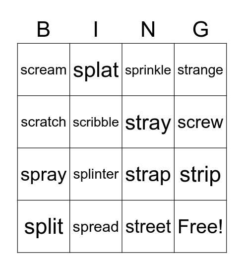 Consonant Cluster Blends Bingo Card