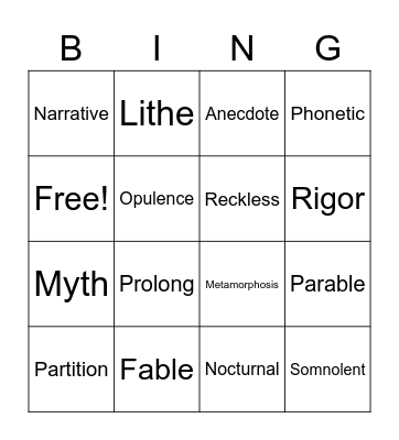 Vocab List #4 Bingo Card