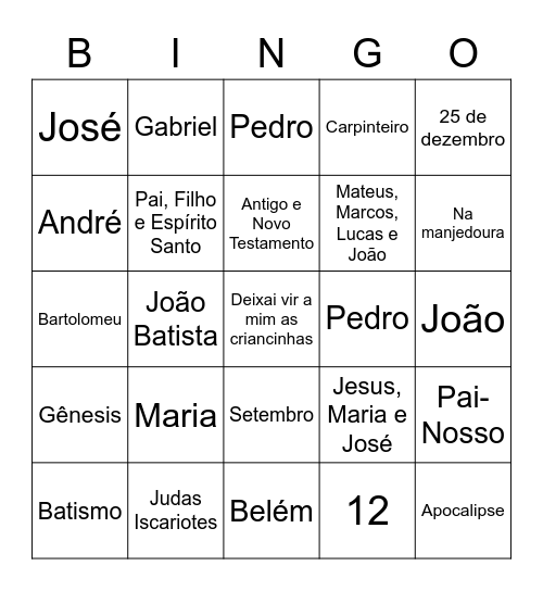 Bingo Bíblico Bingo Card