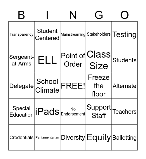 Convention Bingo Card