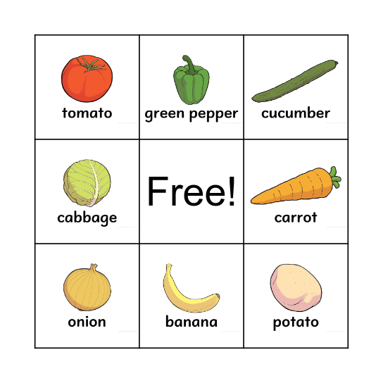 Vegetables BIngo Card