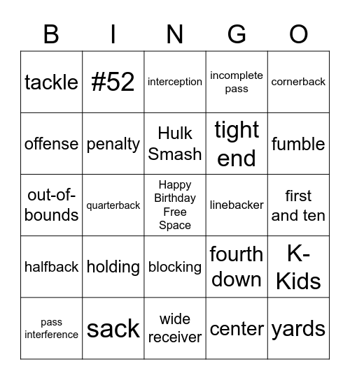 Football Bingo Card