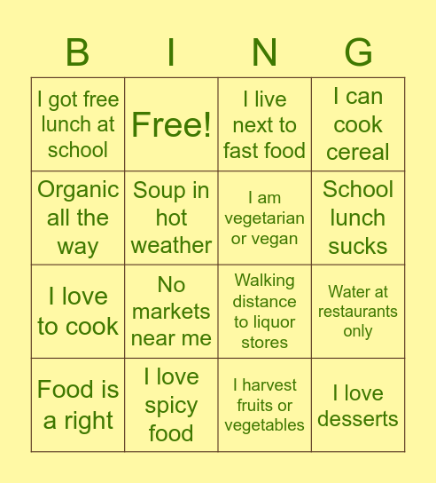 YEJ Bingo! Bingo Card