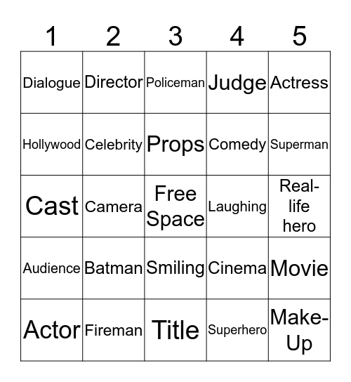 Hollywood Heroes Bingo Card