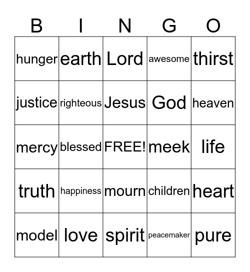 The Beatitudes Bingo Card