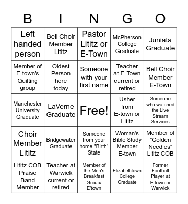 Getting to Know You! Bingo Card