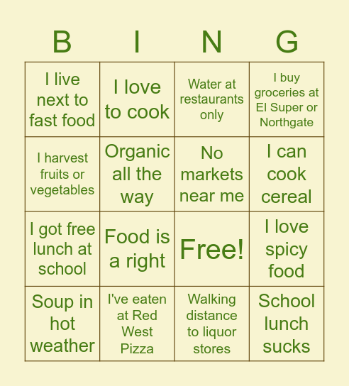 Wilmas YEJ Bingo! Bingo Card