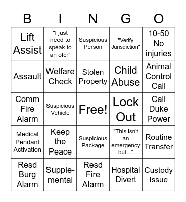 ADMIN CALL BINGO Card