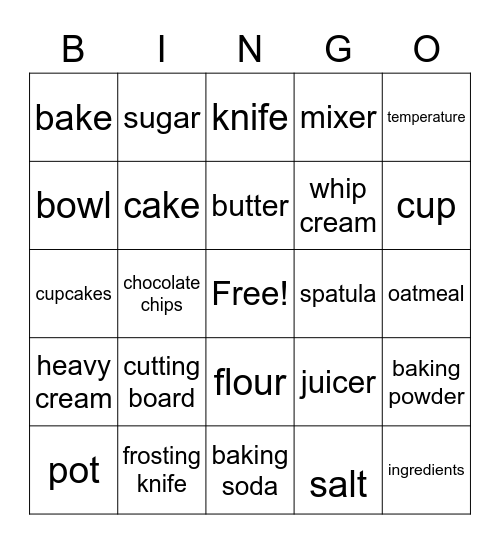 Baking Bingo! Bingo Card