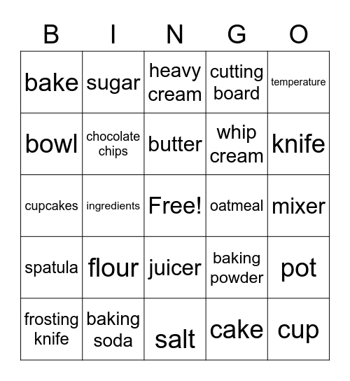 Baking Bingo! Bingo Card