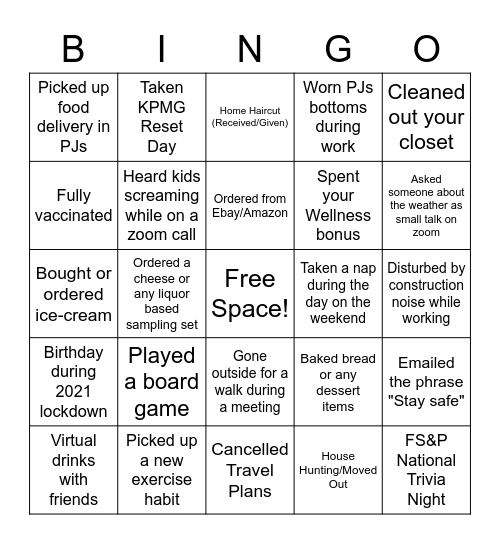 Bingo: Lockdown Edition Bingo Card