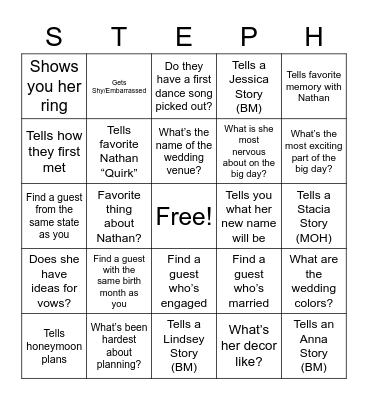 Bridal Shower Bingo Card