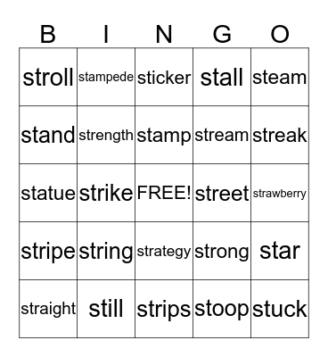 /st/ and /str/  Bingo Card