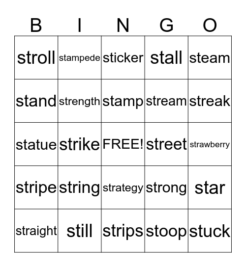 /st/ and /str/  Bingo Card