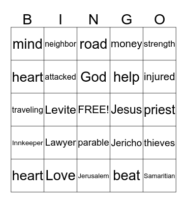 Good Samaritian Bingo Card