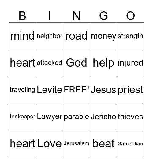 Good Samaritian Bingo Card