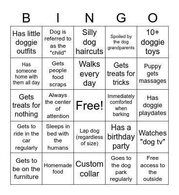 How spoiled is the puppy? Bingo Card