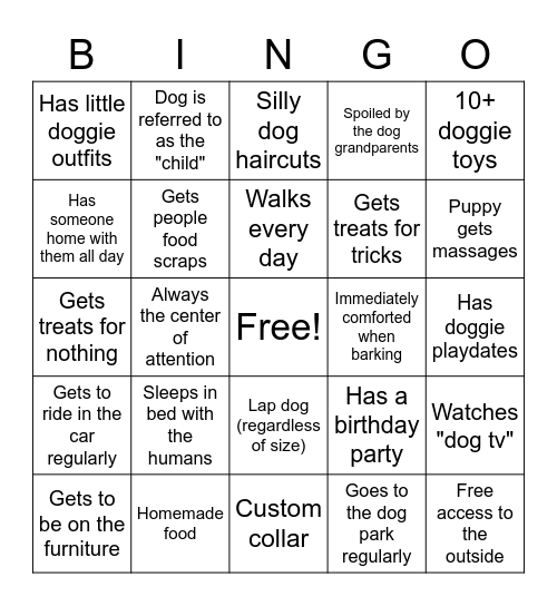 How spoiled is the puppy? Bingo Card