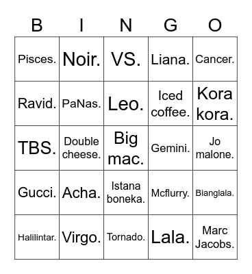 Nino. Bingo Card