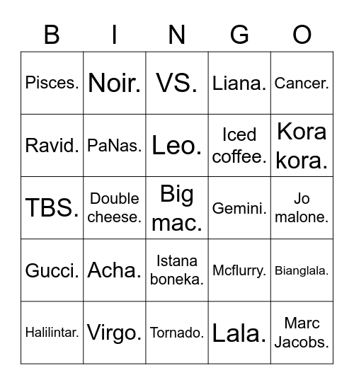 Nino. Bingo Card
