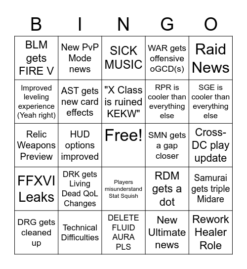 FFXIV Endwalker Job Changes Bingo Card