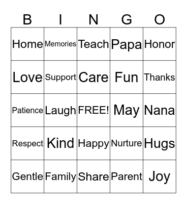 Mother's Day/Dad's Birthday Bingo Card