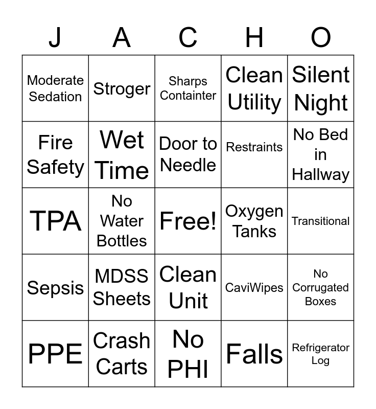 Joint Ready Bingo Card
