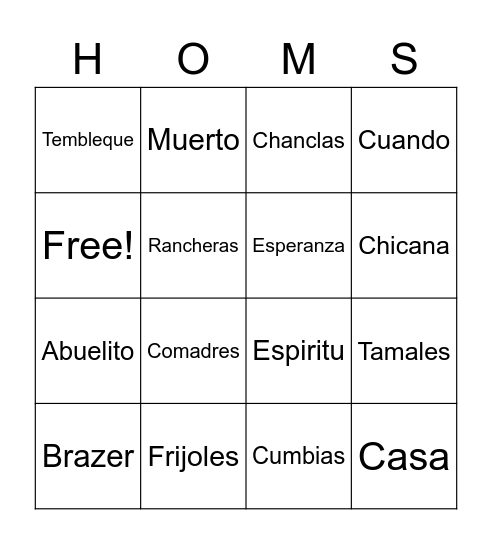 House on Mango Street Bingo Card
