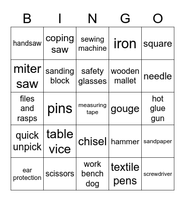 Equipment Bingo Card