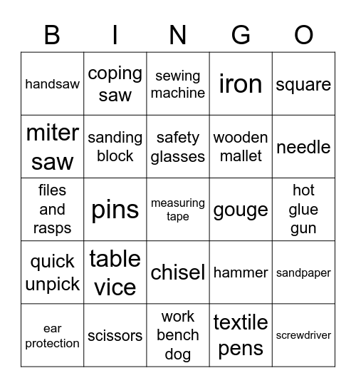 Equipment Bingo Card