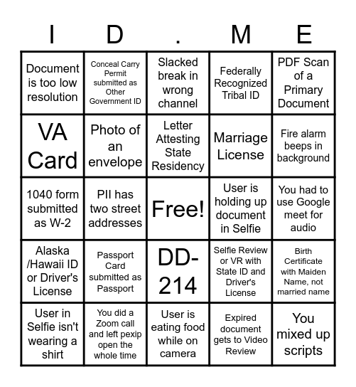 TR Bingo Card